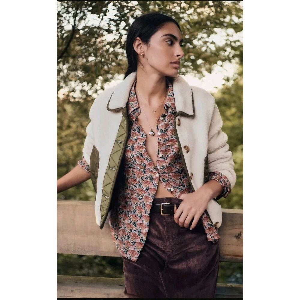 NWT Anthropologie BlankNYC Jacket Womens Size M Sherpa Cloud Forest Button Down